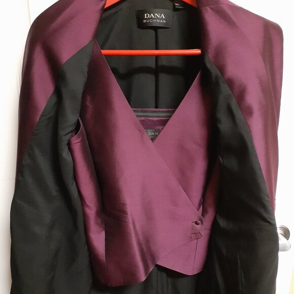 Dana Buchman Long Coat With Silk Vest Included! Size 8 Black/Purple *Unworn* - Picture 6 of 7